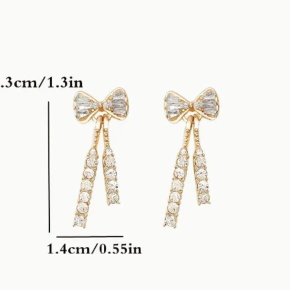 🔅🆕🔅🎀  Elegant Chic Classy Bow 🎀 Crystal Drop Tassel Earrings✨ - Picture 9 of 12